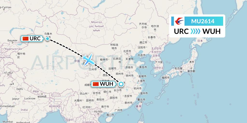 MU2614 China Eastern Airlines Flight Map: Urumqi to Wuhan