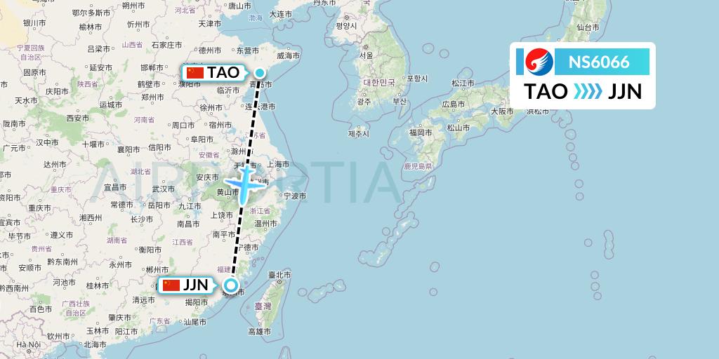 NS6066 Hebei Airlines Flight Map: Qingdao to Jinjiang