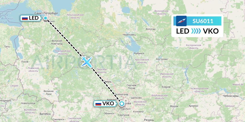 SU6011 Aeroflot Flight Map: St. Petersburg to Moscow