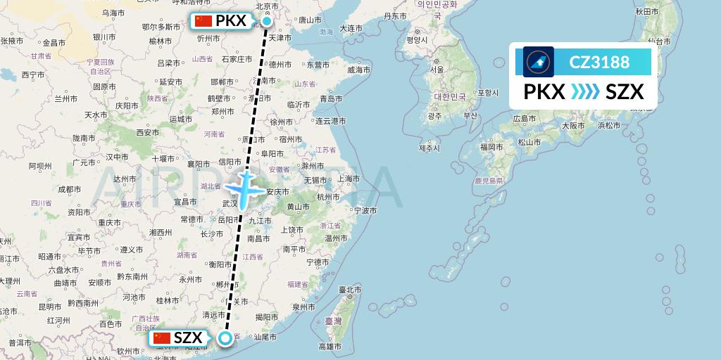 CZ3188 China Southern Airlines Flight Map: Beijing to Shenzhen