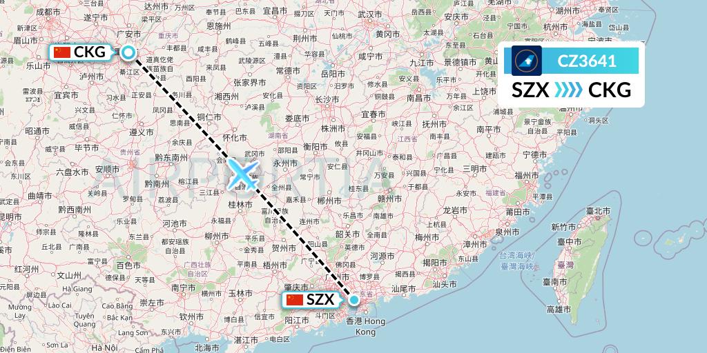 CZ3641 China Southern Airlines Flight Map: Shenzhen to Chongqing
