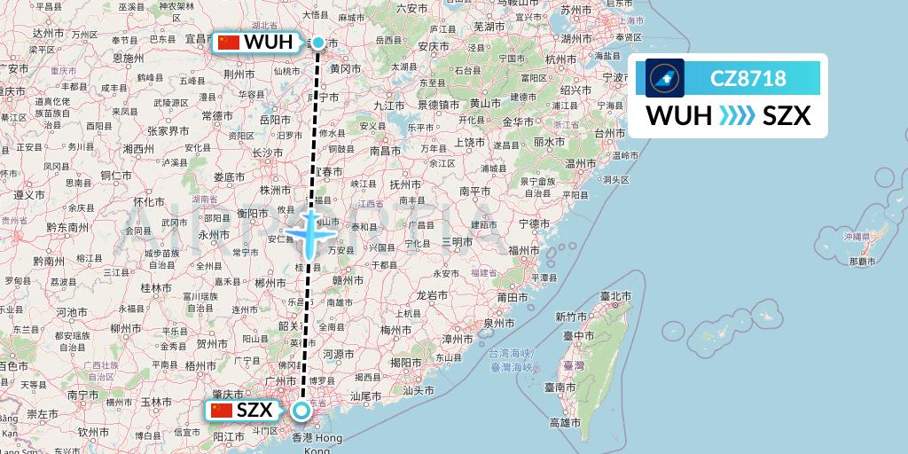CZ8718 China Southern Airlines Flight Map: Wuhan to Shenzhen