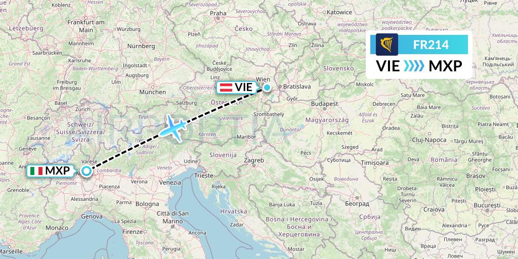 FR214 Ryanair Flight Map: Vienna to Milan