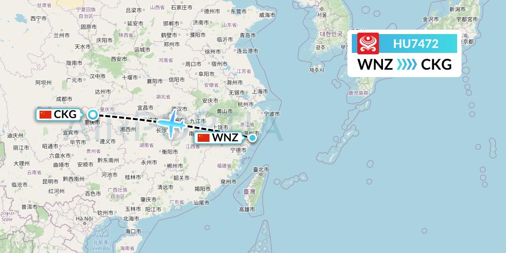 HU7472 Hainan Airlines Flight Map: Wenzhou to Chongqing