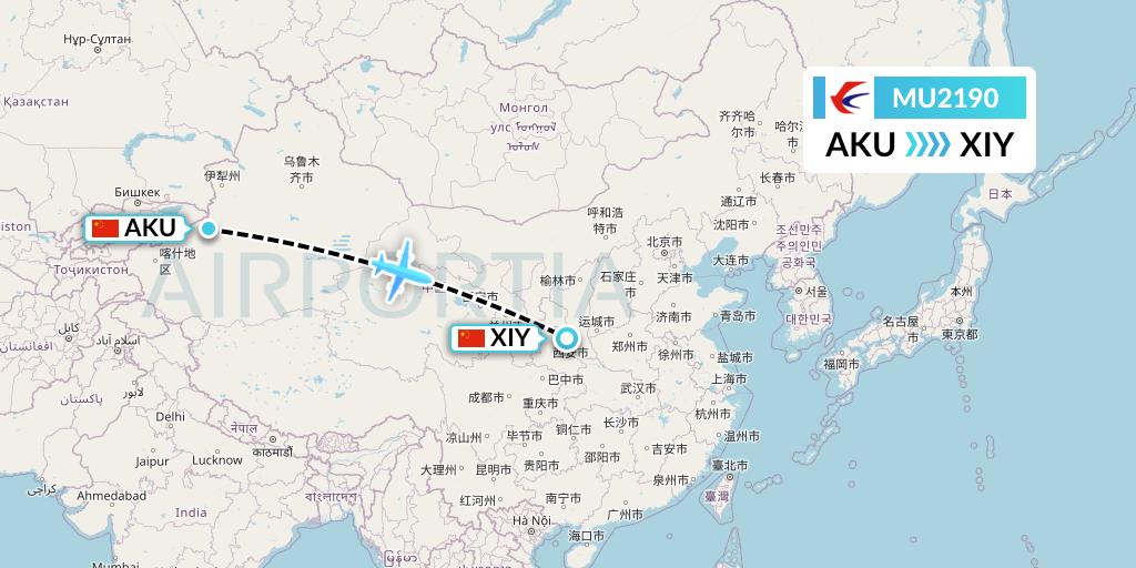 MU2190 China Eastern Airlines Flight Map: Aksu to Xi'an