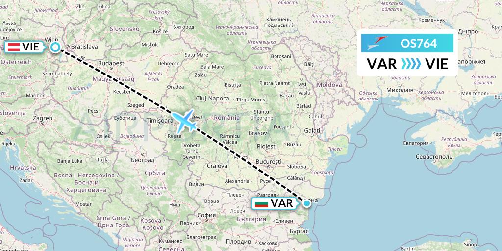 OS764 Austrian Airlines Flight Map: Varna to Vienna
