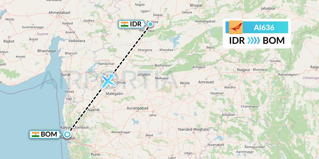 AI636 Flight Status Air India Indore to Mumbai (AIC636)