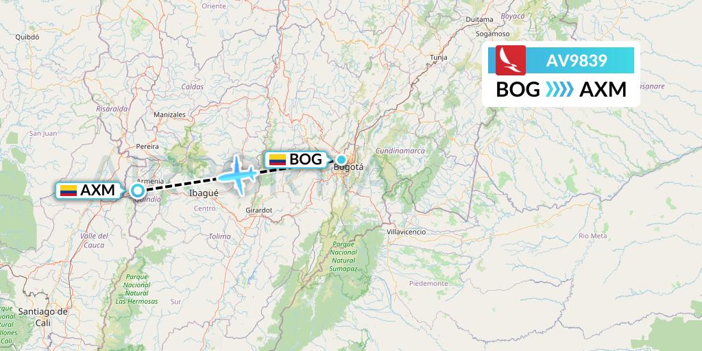 AV9839 Avianca Flight Map: Bogota to Armenia