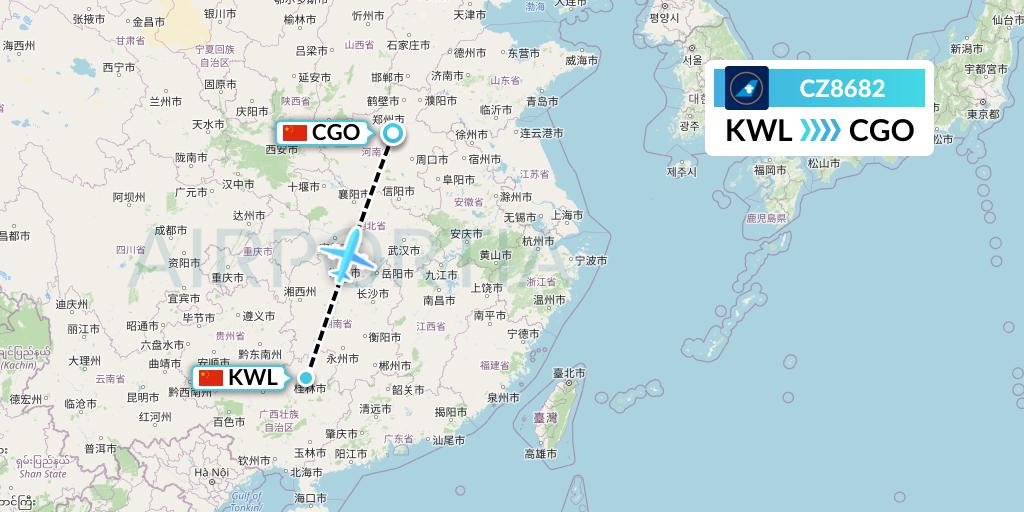 CZ8682 China Southern Airlines Flight Map: Guilin to Zhengzhou