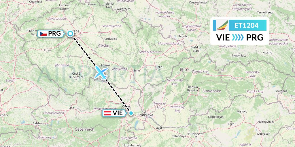 ET1204 Ethiopian Airlines Flight Map: Vienna to Prague