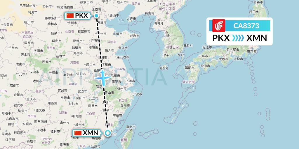 CA8373 Air China Flight Map: Beijing to Xiamen