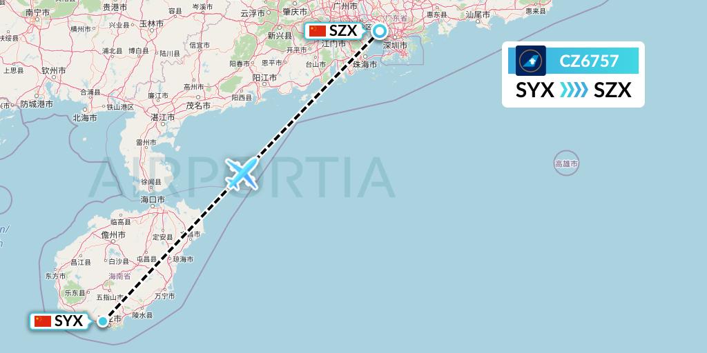 CZ6757 China Southern Airlines Flight Map: Sanya to Shenzhen