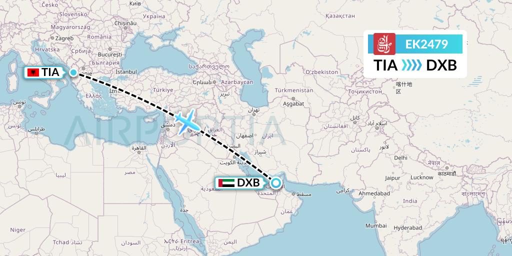 EK2479 Emirates Flight Map: Tirana to Dubai