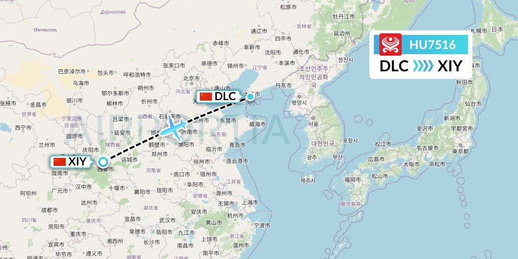HU7516 Hainan Airlines Flight Map: Dalian to Xi'an