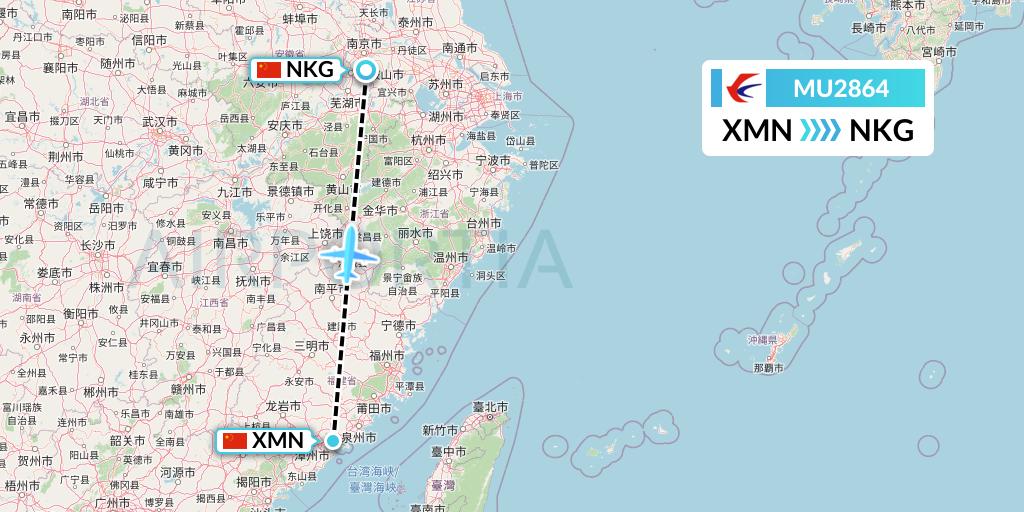 MU2864 China Eastern Airlines Flight Map: Xiamen to Nanjing