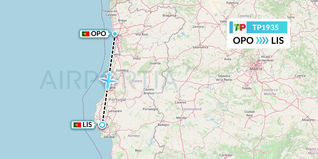 TP1935 TAP Portugal Flight Map: Porto to Lisbon