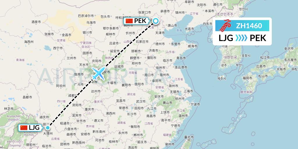 ZH1460 Shenzhen Airlines Flight Map: Lijiang to Beijing
