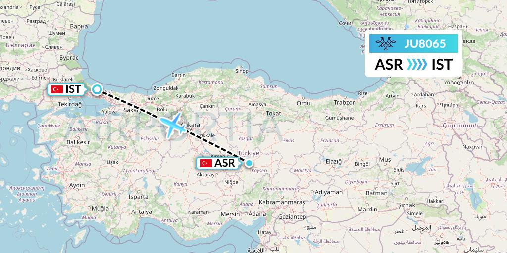 JU8065 AirSERBIA Flight Map: Kayseri to Istanbul