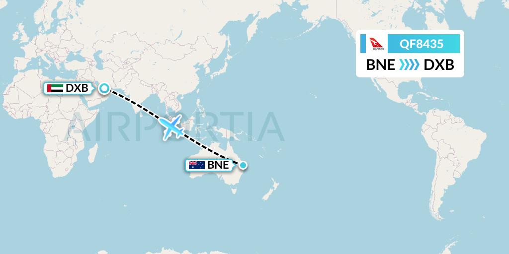 QF8435 Qantas Flight Map: Brisbane to Dubai