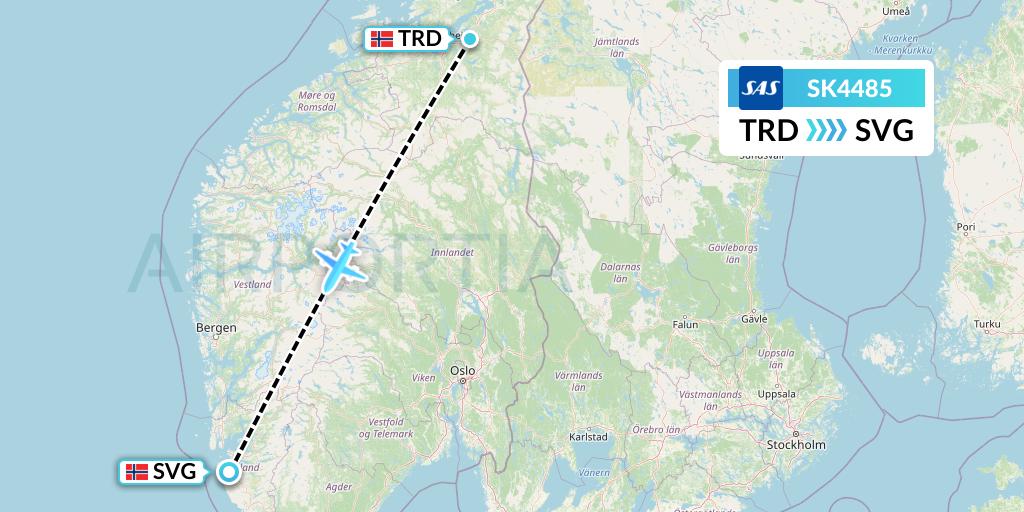 SK4485 SAS Flight Map: Trondheim to Stavanger