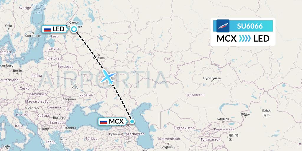SU6066 Aeroflot Flight Map: Makhachkala to St. Petersburg