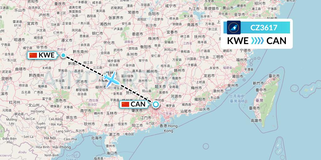 CZ3617 China Southern Airlines Flight Map: Guiyang to Guangzhou