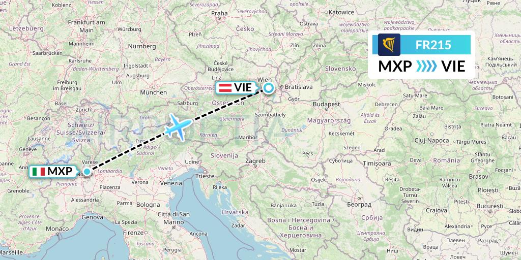 FR215 Ryanair Flight Map: Milan to Vienna