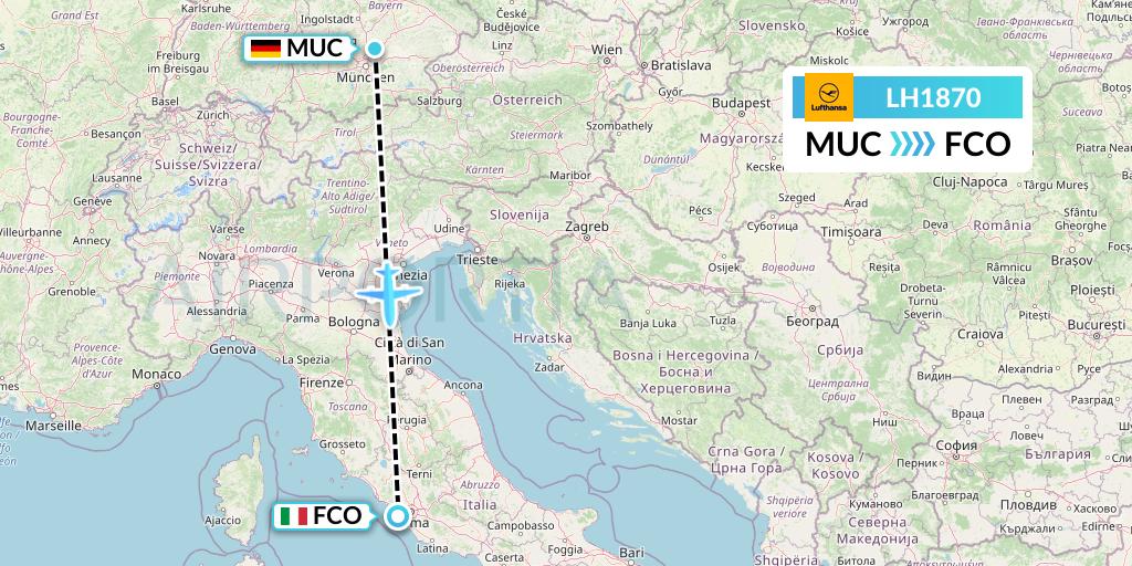 LH1870 Lufthansa Flight Map: Munich to Rome