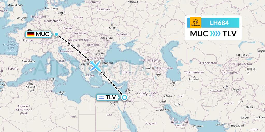 LH684 Lufthansa Flight Map: Munich to Tel Aviv