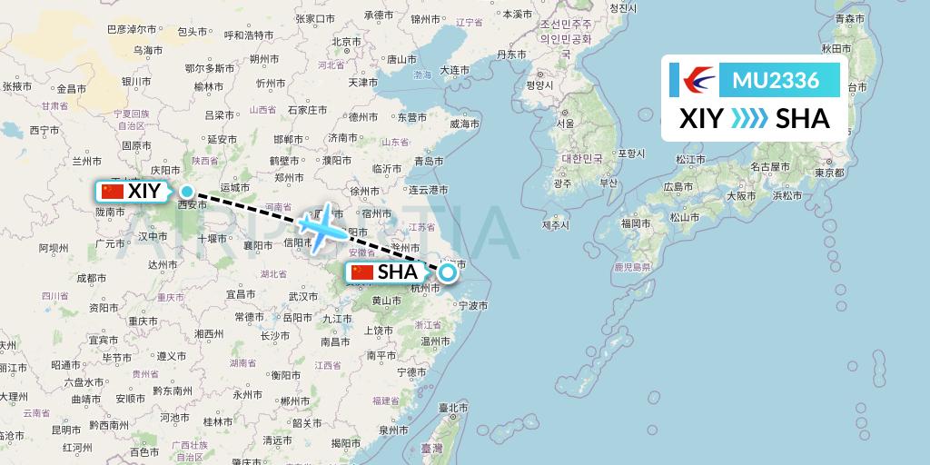 MU2336 China Eastern Airlines Flight Map: Xi'an to Shanghai