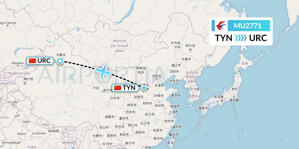 MU2771 China Eastern Airlines Flight Map: Taiyuan to Urumqi