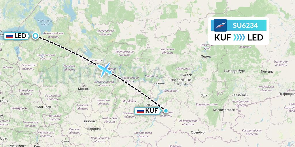 SU6234 Aeroflot Flight Map: Samara to St. Petersburg