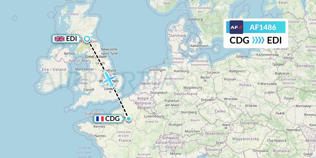 AF1486 Air France Flight Map: Paris to Edinburgh