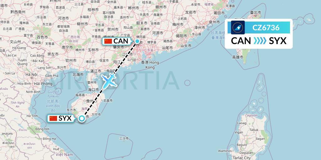 CZ6736 China Southern Airlines Flight Map: Guangzhou to Sanya
