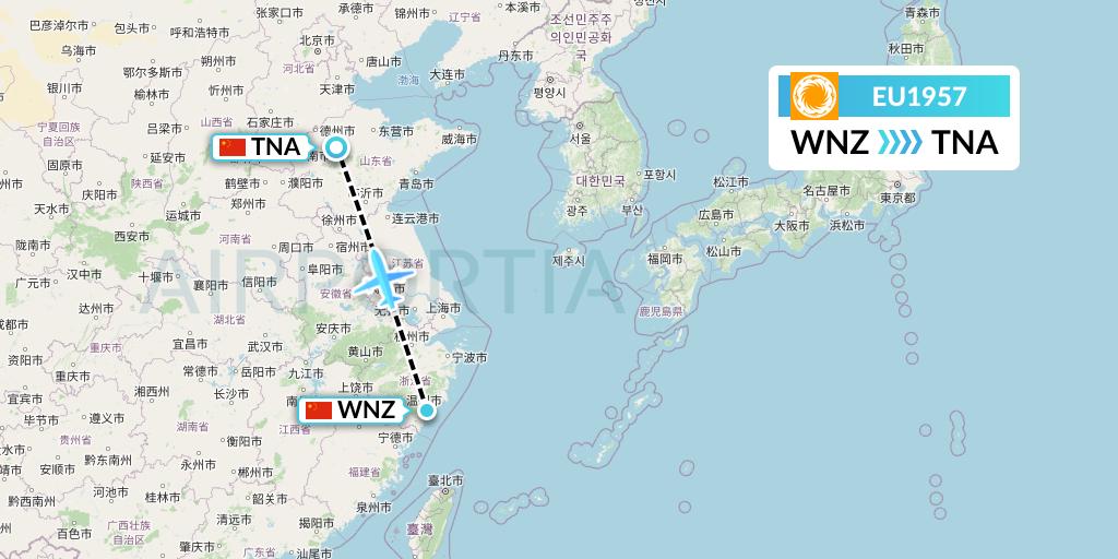 EU1957 Chengdu Airlines Flight Map: Wenzhou to Jinan