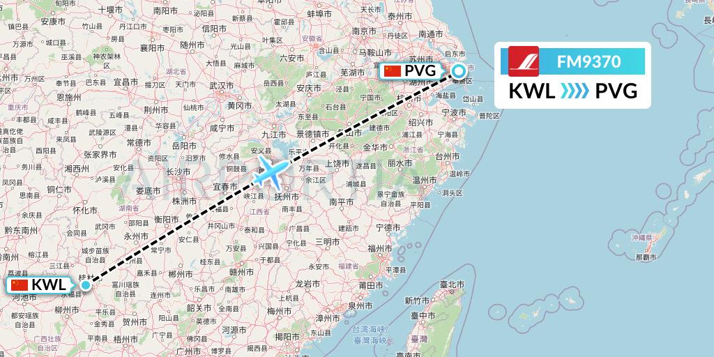 FM9370 Shanghai Airlines Flight Map: Guilin to Shanghai