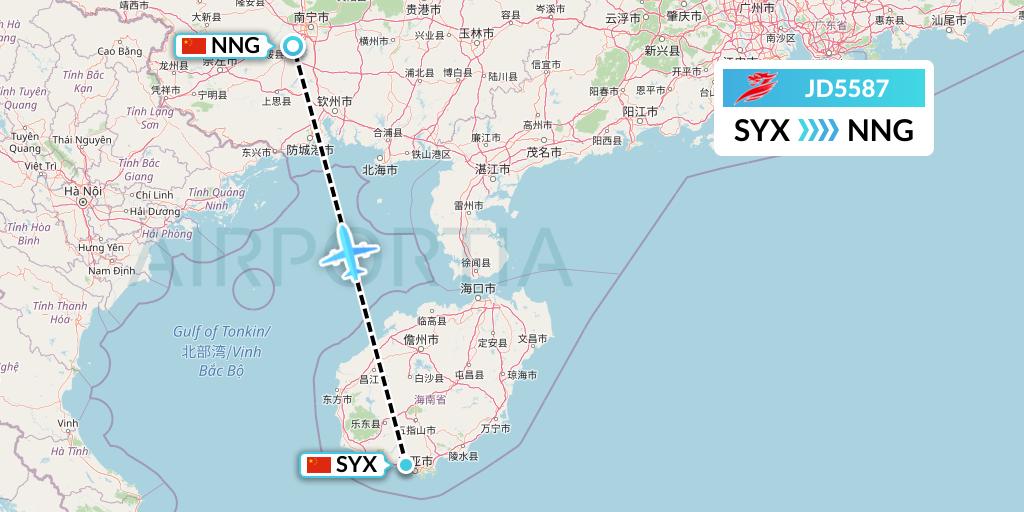 JD5587 Capital Airlines Flight Map: Sanya to Nanning