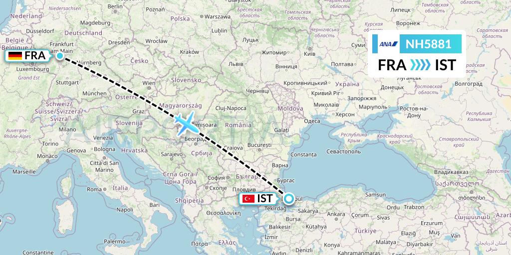 NH5881 All Nippon Airways Flight Map: Frankfurt to Istanbul