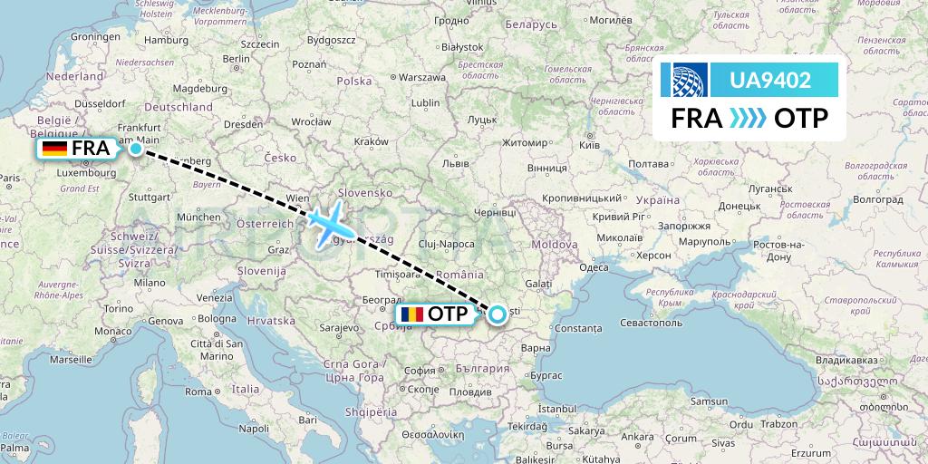 UA9402 United Airlines Flight Map: Frankfurt to Bucharest