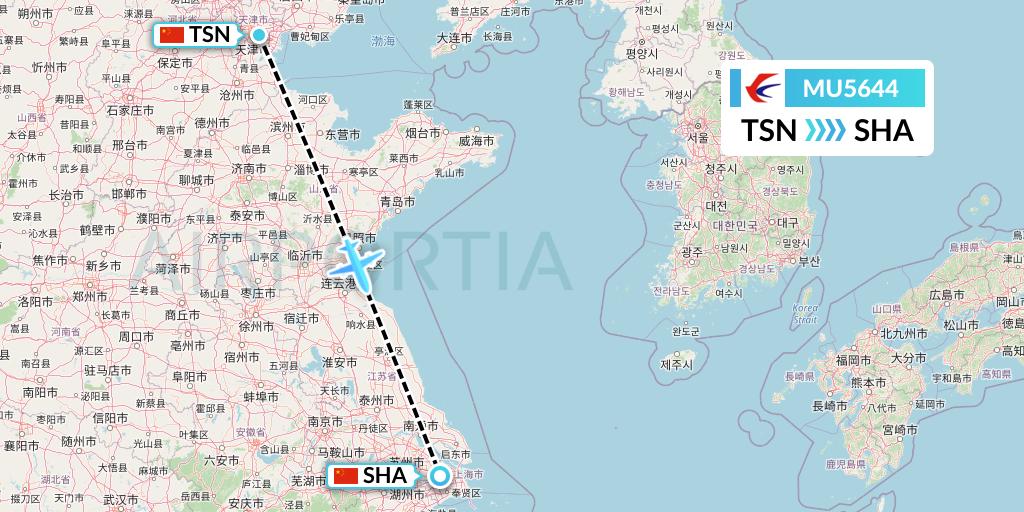 MU5644 China Eastern Airlines Flight Map: Tianjin to Shanghai