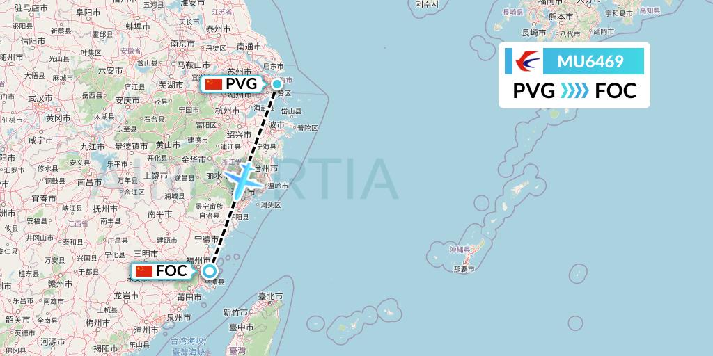 MU6469 China Eastern Airlines Flight Map: Shanghai to Fuzhou