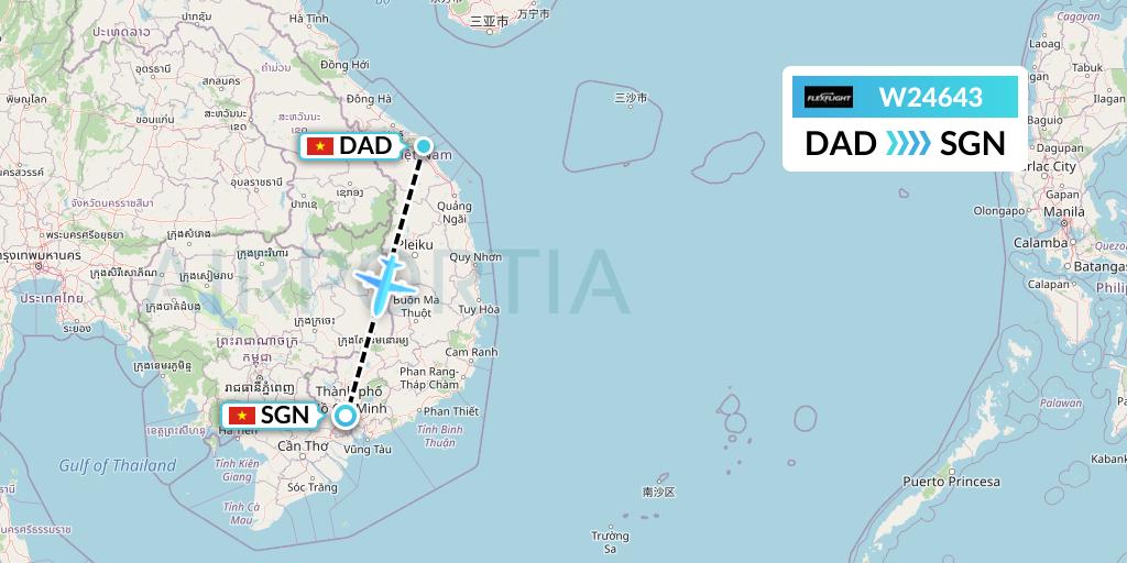 W24643 Flex Flight Flight Map: Da Nang to Ho Chi Minh City