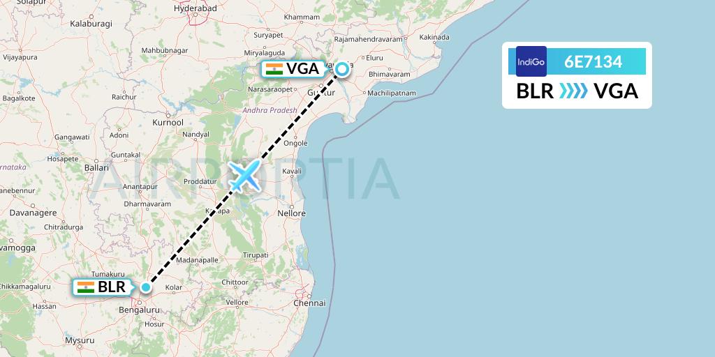 6E7134 IndiGo Airlines Flight Map: Bangalore to Vijayawada