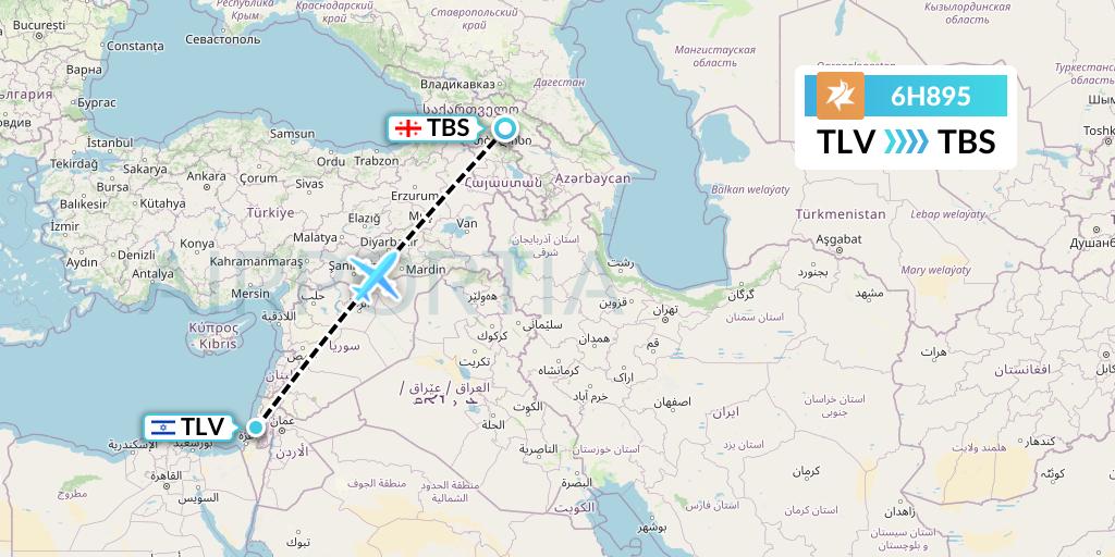 6H895 Israir Airlines Flight Map: Tel Aviv to Tbilisi