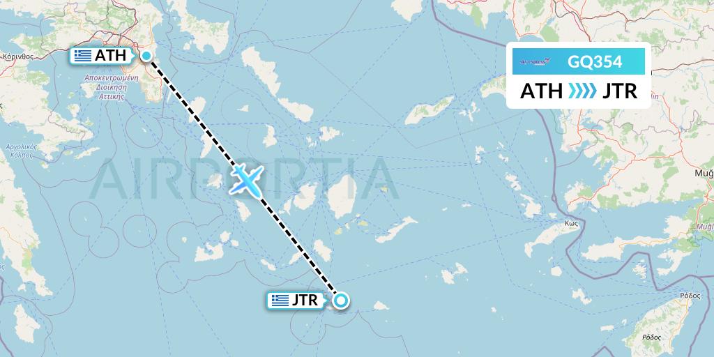 GQ354 Sky Express (Greece) Flight Map: Athens to Santorini