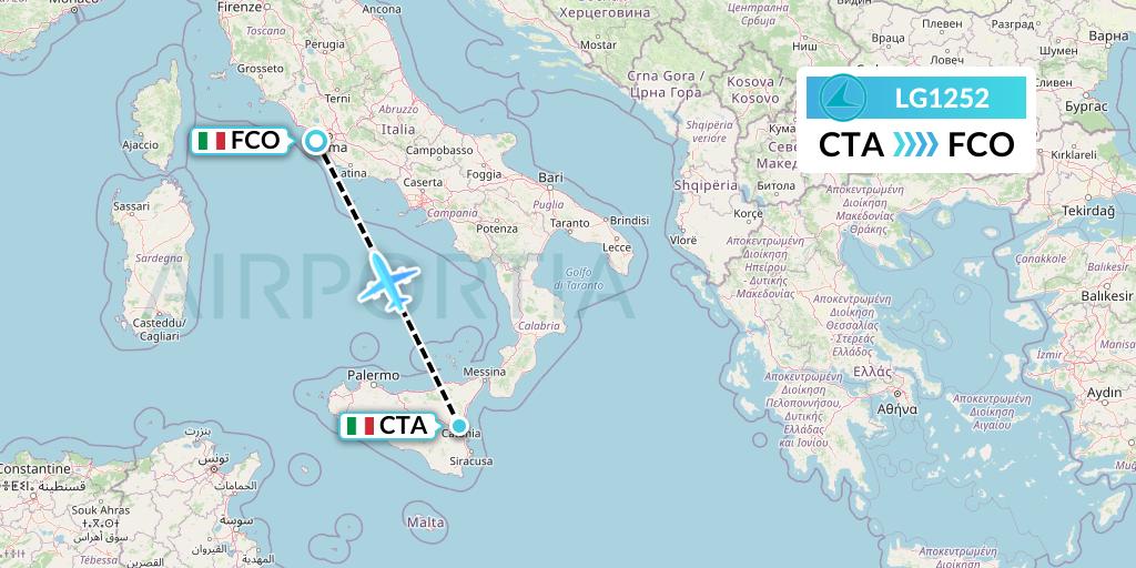 LG1252 Luxair Flight Map: Catania to Rome