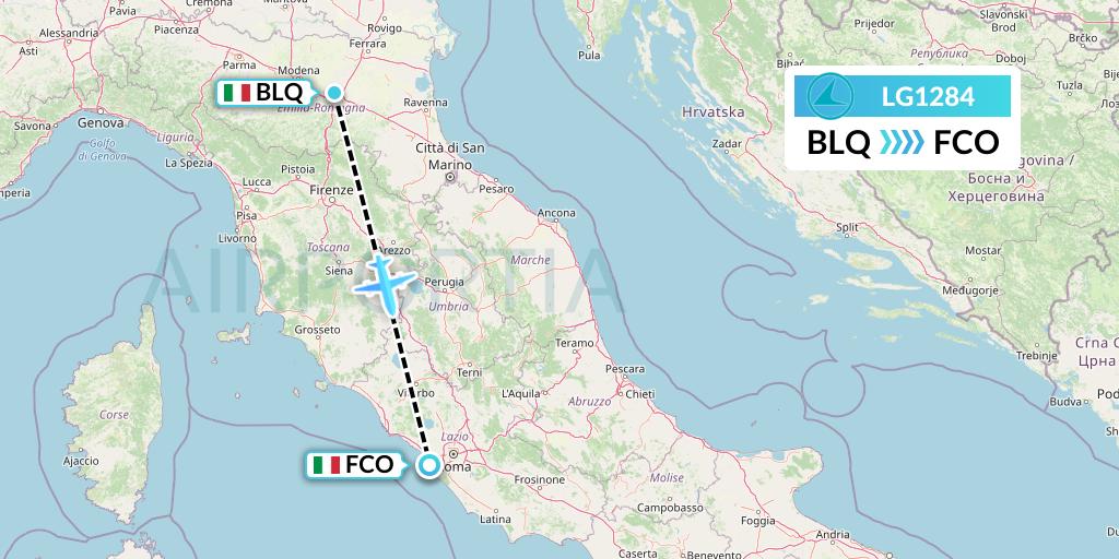 LG1284 Luxair Flight Map: Bologna to Rome