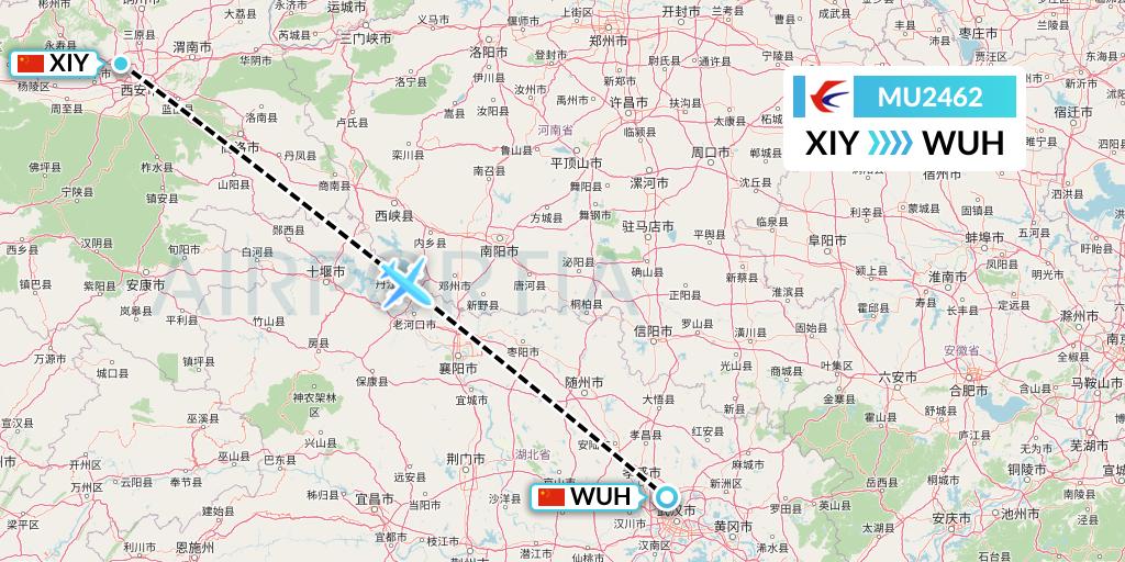 MU2462 China Eastern Airlines Flight Map: Xi'an to Wuhan