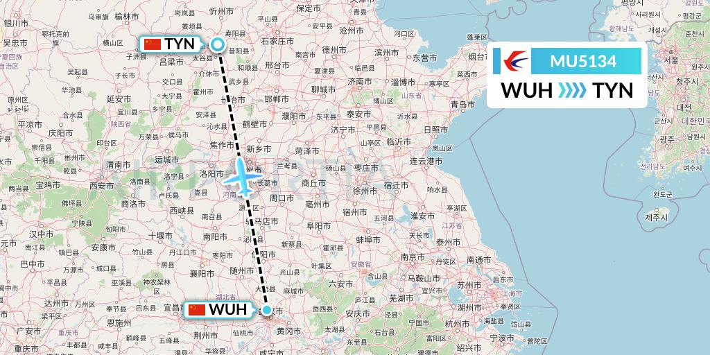 MU5134 China Eastern Airlines Flight Map: Wuhan to Taiyuan