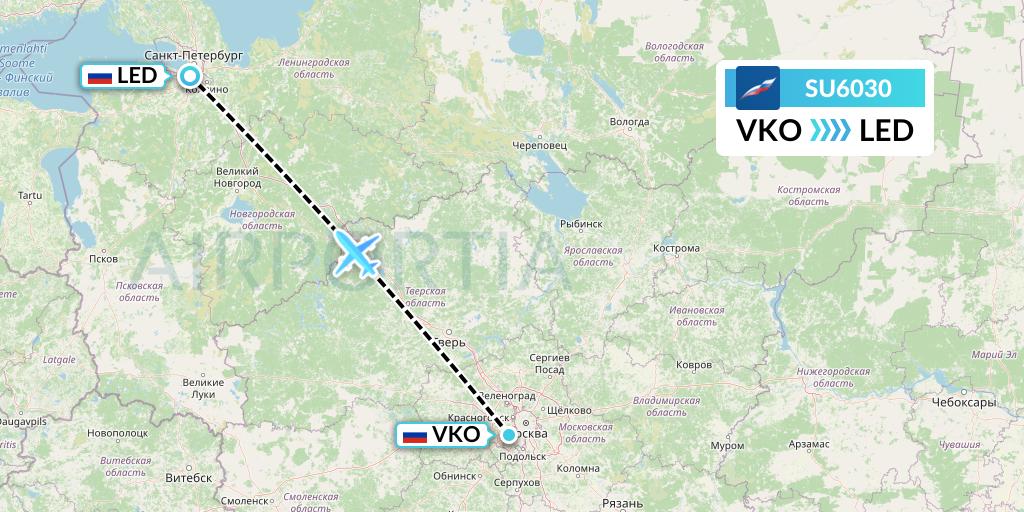 SU6030 Aeroflot Flight Map: Moscow to St. Petersburg